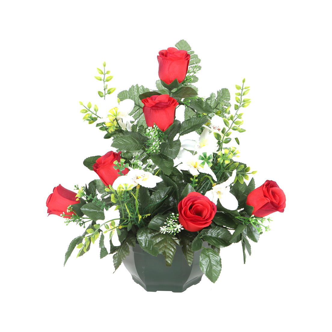 Coupe Fleurs Artificielles Cimetière Renoncules Alliums Et Chrysanthèmes D 29 Cm Rouge - Couleur: Rouge - Gamm Vert